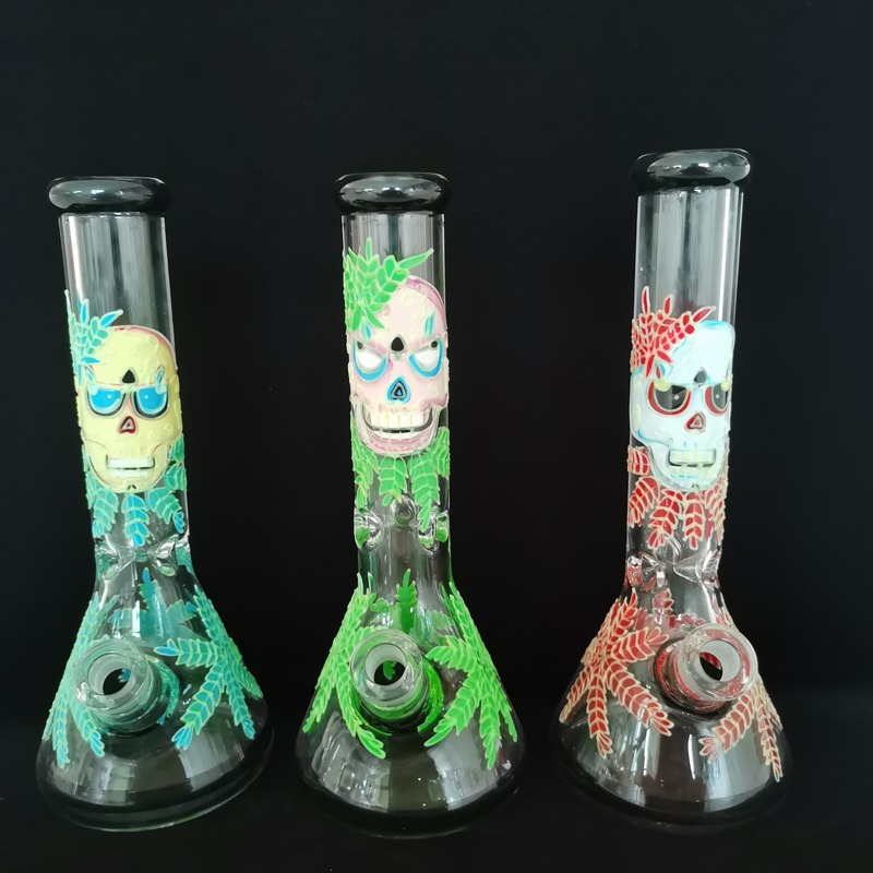 The-skeleton14-inches-tall-beaker-glass-bong-smoking-water-pipe-wholesale-2